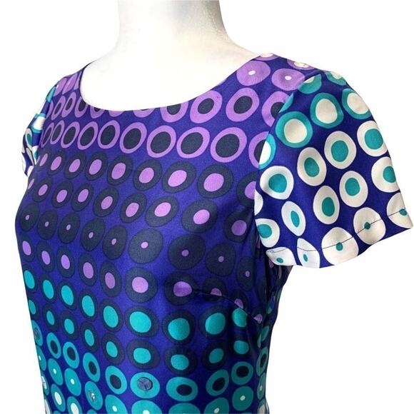 Boden 100% Silk Ombré Circle Print Shift Dress Size 4 Cobalt Blue Purple Sequin - Picture 5 of 14